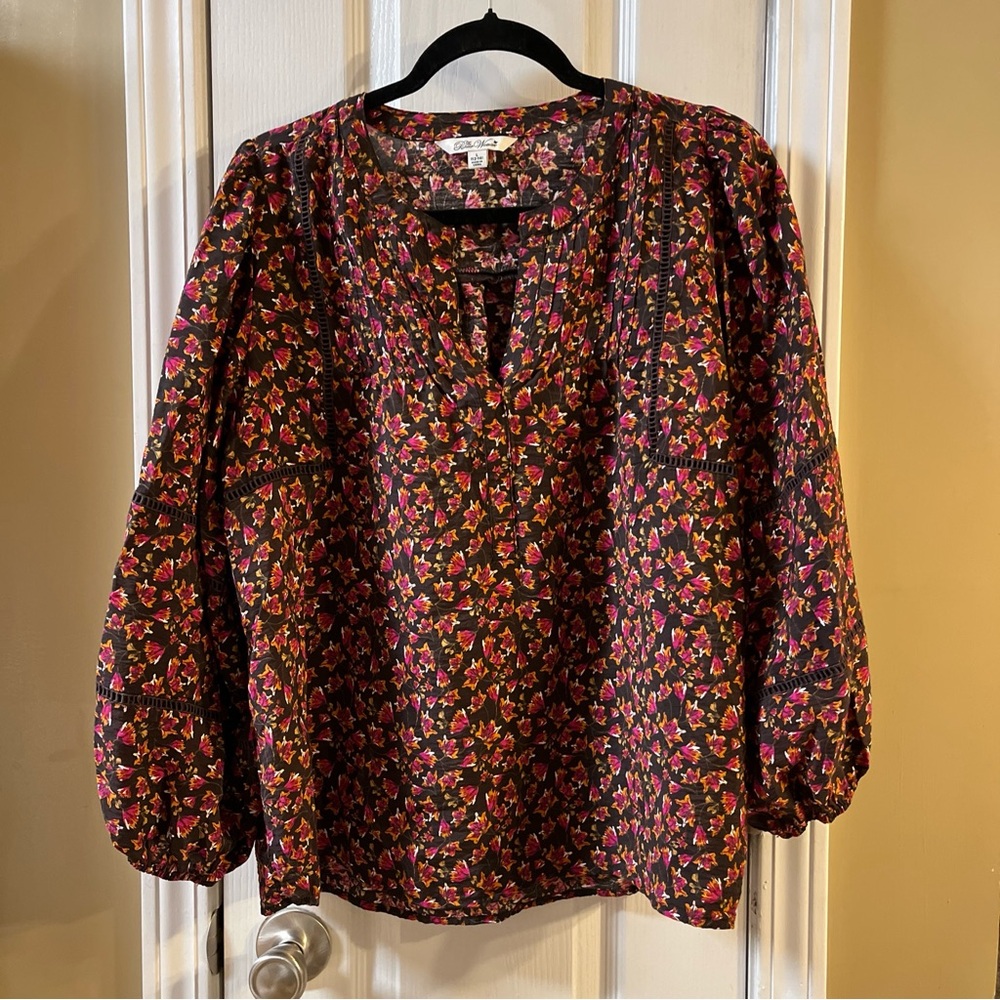 Pioneer Woman Floral V-Neck Blouse - brown and Pink peasant size Large (12-14)